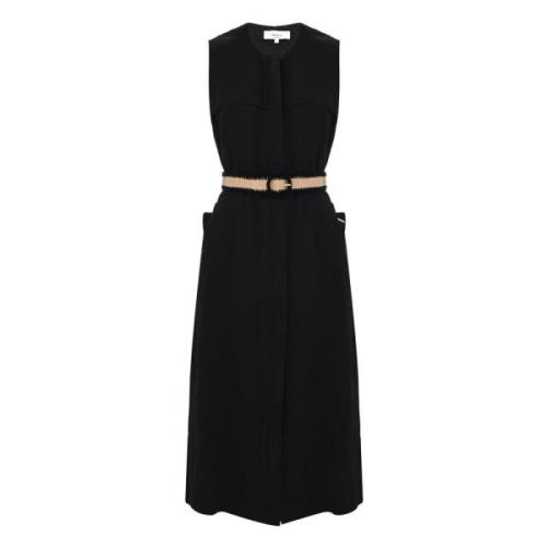 Midi jurk met contrasterende riem Kocca , Black , Dames