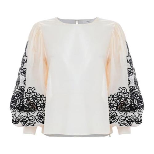 Elegante blouse met bloemenborduursel Kocca , Beige , Dames
