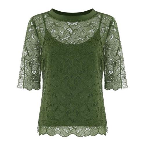 Gelaagde blouse met rebrodé kant Kocca , Green , Dames
