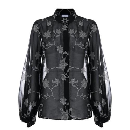 Elegante Bloemenshirt met Transparante Details Kocca , Black , Dames