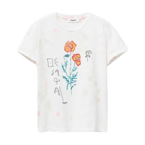 Bloemen Ronde Hals T-Shirt Desigual , White , Dames