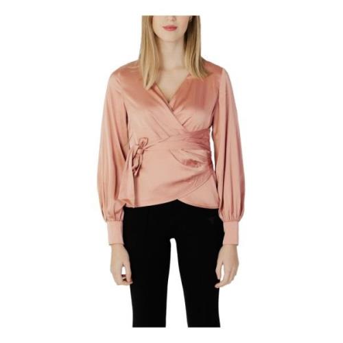 Roze V-hals Blouse met Lange Mouwen en Kant Sluiting Guess , Pink , Da...