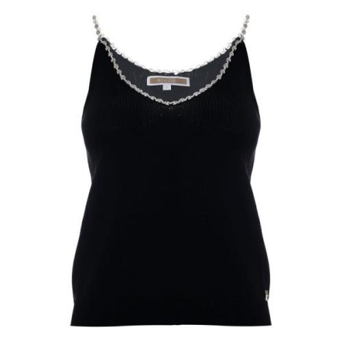 Geribbelde top met ketting om de halslijn Kocca , Black , Dames