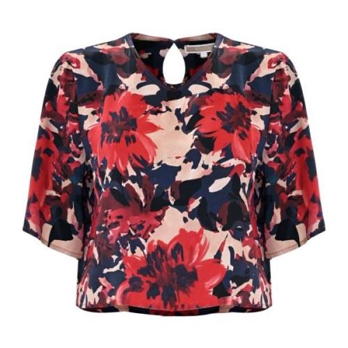 Bloemen V-hals Crop Blouse Kocca , Red , Dames