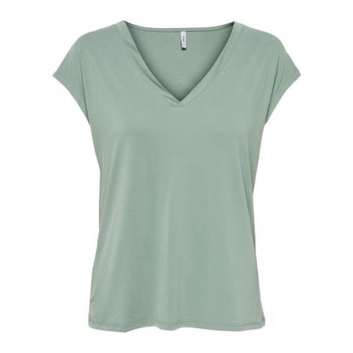 Groene V-hals T-shirt voor vrouwen Only , Green , Dames