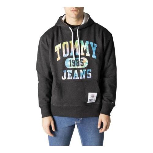 Zwarte Print Hoodie Tommy Jeans , Black , Heren