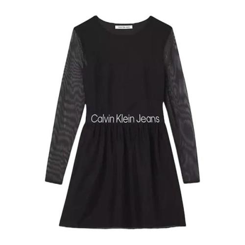 Zwarte Jurk met Lange Mouwen Calvin Klein Jeans , Black , Dames