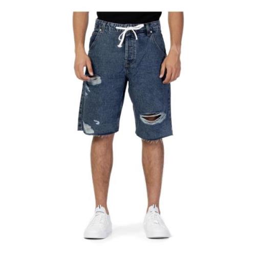 Blauwe Ripped Effect Heren Shorts Only & Sons , Blue , Heren
