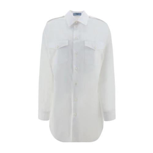 Katoenen shirt met lange mouwen Prada , White , Dames