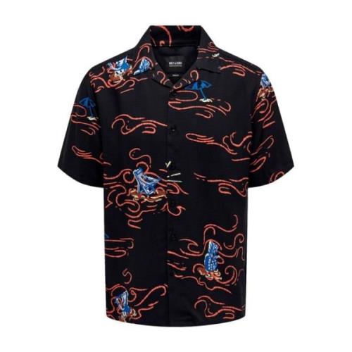 Blauwe Print Knoopsluiting Shirt Only & Sons , Multicolor , Heren