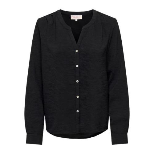 Zwarte V-hals Lange Mouwen Shirt Only , Black , Dames