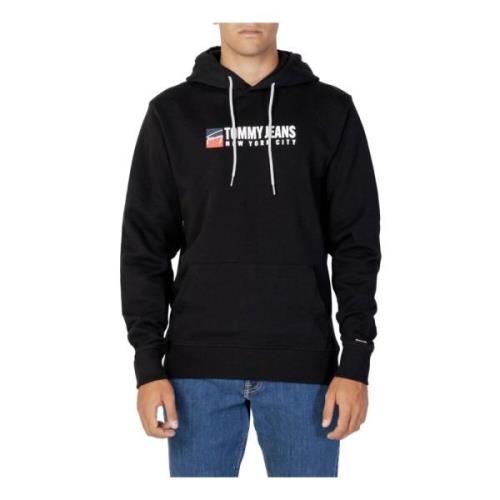 Heren Bedrukte Hoodie in Zwart Tommy Jeans , Black , Heren