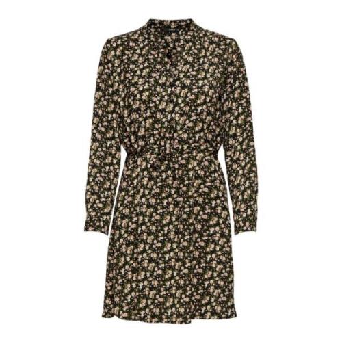 Bloemen V-hals Lange Mouw Jurk Only , Black , Dames