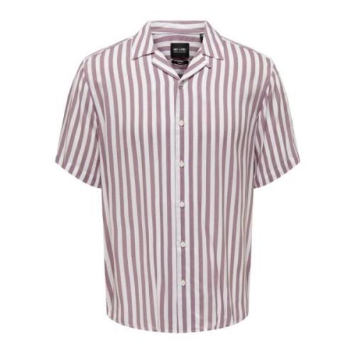 Paarse Gestreepte Korte Mouw Shirt Only & Sons , Purple , Heren