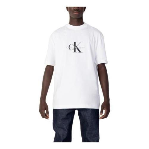 Witte Bedrukte Ronde Hals T-shirt Calvin Klein Jeans , White , Heren
