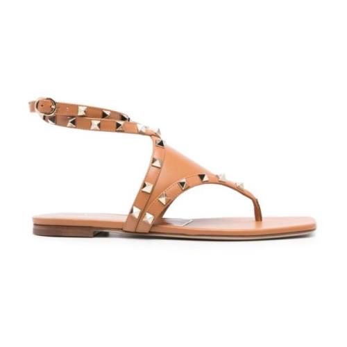 Bruin Leren Sandalen met Metalen Studs Valentino Garavani , Brown , Da...