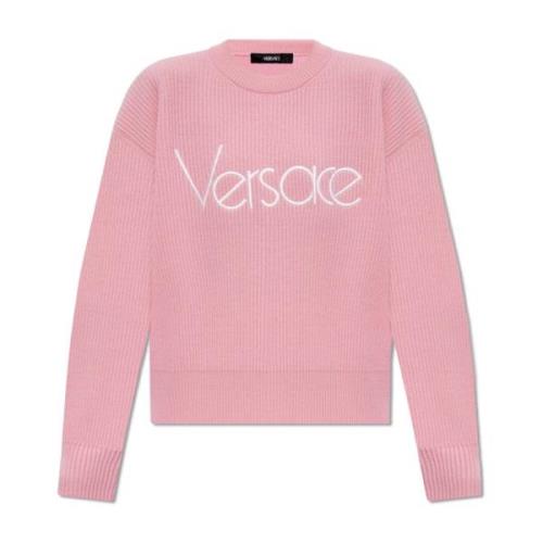 Wollen trui met logo Versace , Pink , Dames