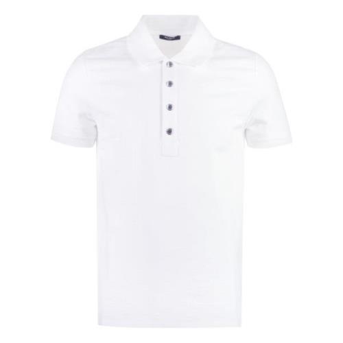 Gebreid katoenen poloshirt met ribboord Balmain , White , Heren