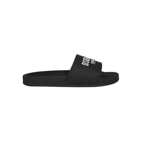 Rubberen Slides met Logo Detail Dsquared2 , Black , Heren