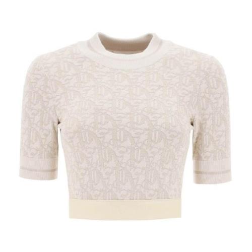 Monogram Lurex Gebreide Crop Top Palm Angels , Beige , Dames