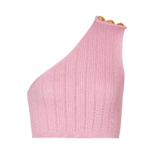 Asymmetrische gebreide top met knopen Balmain , Pink , Dames