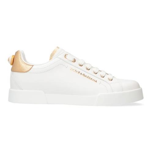 Leren Sneakers met Parel Achterkant Dolce & Gabbana , White , Dames