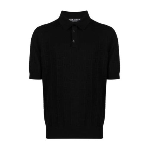 Geweven Logo Gebreide Polo Dolce & Gabbana , Black , Heren