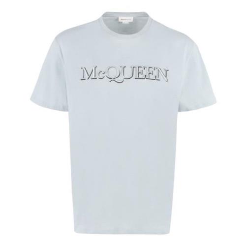 Katoenen T-Shirt met Logo Alexander McQueen , Blue , Heren