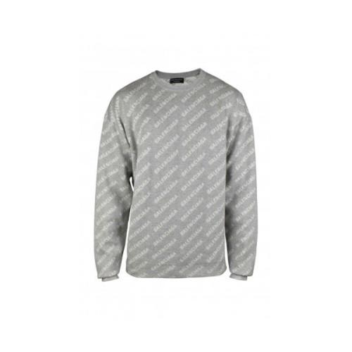 Grijze Wollen Sweater met Logo Balenciaga , Gray , Heren
