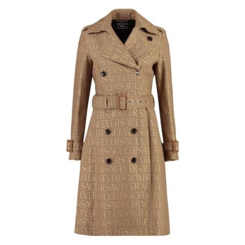 Katoenmix trenchcoat met leren details Versace , Beige , Dames