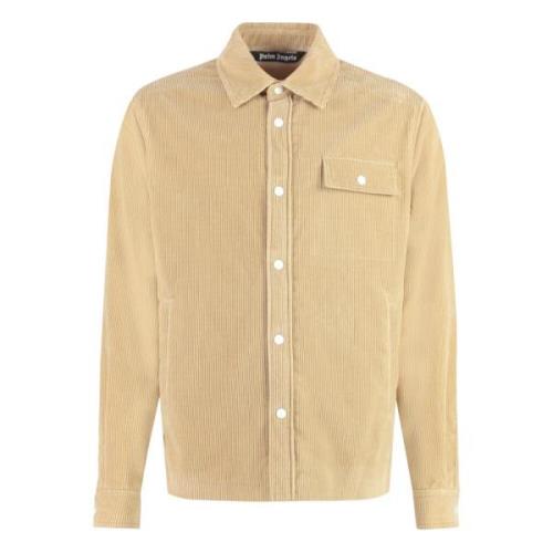 Katoenen overshirt met contrasterende streep Palm Angels , Beige , Her...