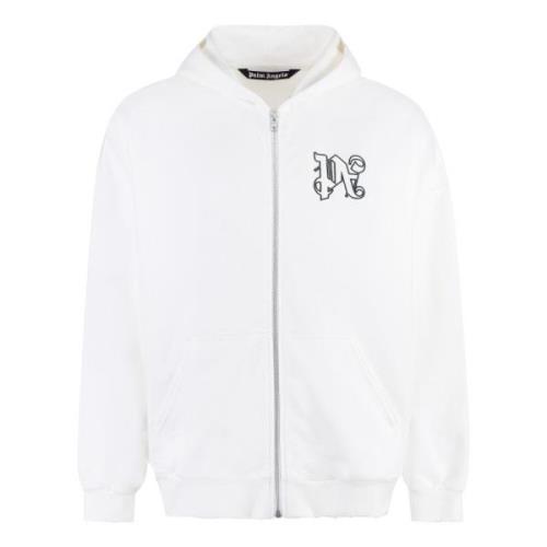 Katoenen Zip Hoodie met Zakken Palm Angels , White , Heren