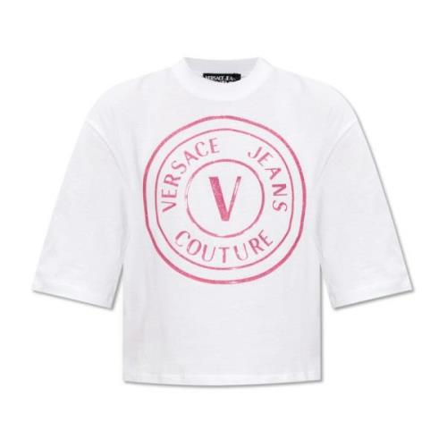Katoenen T-shirt Versace Jeans Couture , White , Dames