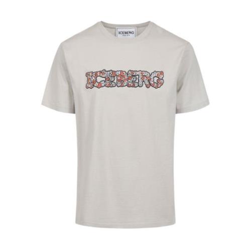 T-shirt met bloemenlogo Iceberg , Gray , Heren