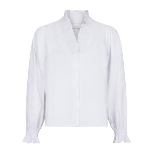 Witte Blouse met Ruches en V-Hals Neo Noir , White , Dames