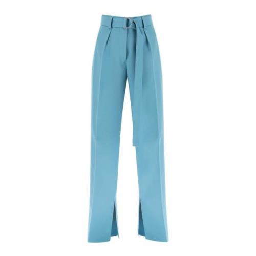 Wijde broek van lichte wol met verstelbare riem Jil Sander , Blue , Da...