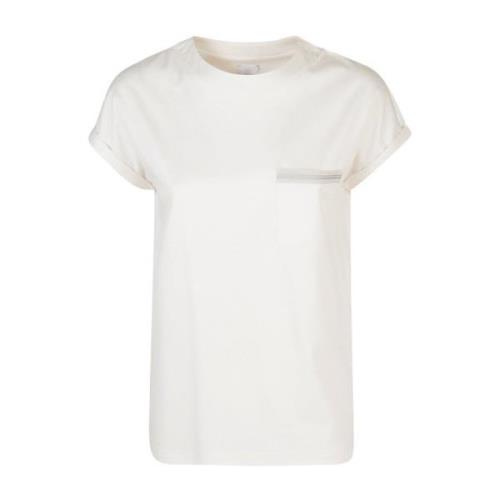 Contrast Groe Crewneck T-Shirt Eleventy , White , Dames