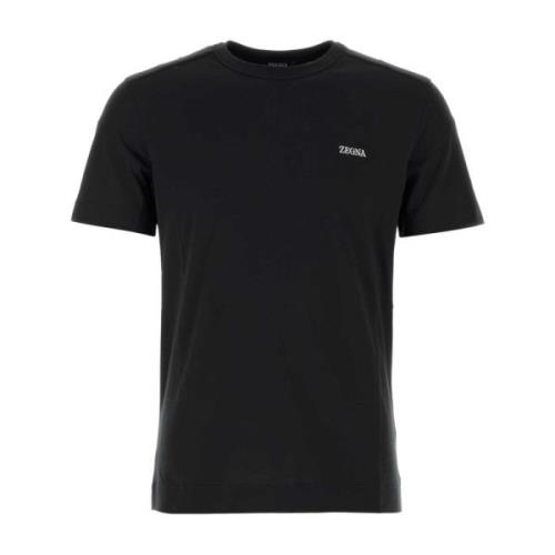 Zwarte katoenen T-shirt Z Zegna , Black , Heren