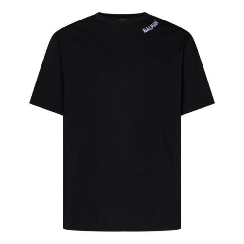 Zwarte biologisch katoenen T-shirt met geborduurd logo Balmain , Black...