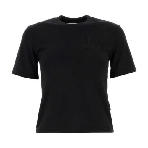 Zwarte katoenen T-shirt Palm Angels , Black , Dames