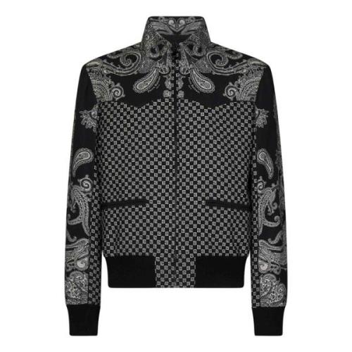 Zwarte nylon bomberjack met Mini Monogram en Paisley print Balmain , B...