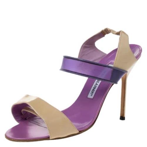 Pre-owned Leather sandals Manolo Blahnik Pre-owned , Purple , Dames