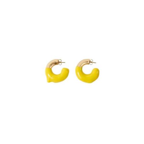 Gouden rubberen oorbellen met gegraveerd logo Sunnei , Yellow , Dames