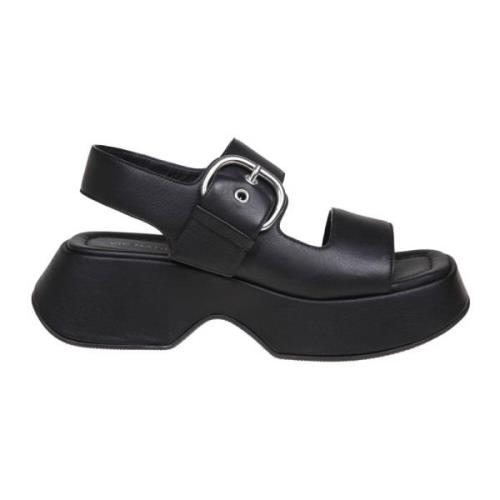 Zwarte Leren Sleehak Sandalen Vic Matié , Black , Dames