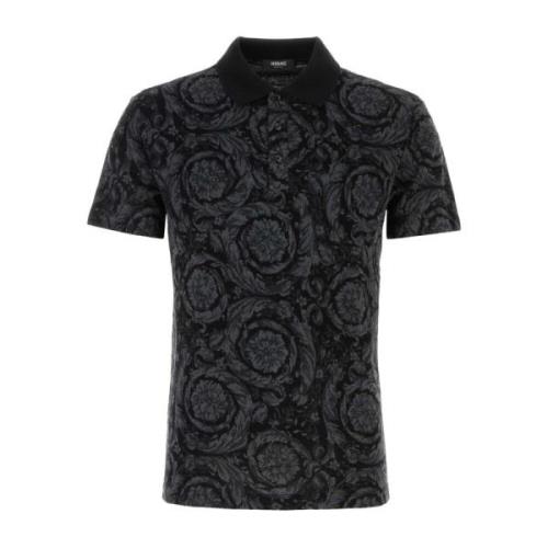 Gedrukt Piquet Polo Shirt Versace , Black , Heren