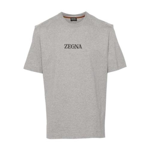 Logo Print Crew Neck T-shirts en Polos Ermenegildo Zegna , Gray , Here...