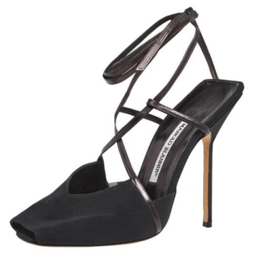 Pre-owned Leather sandals Manolo Blahnik Pre-owned , Black , Dames