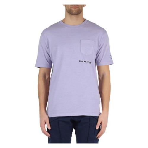 Katoenen T-shirt met Voorzakje Replay , Purple , Heren