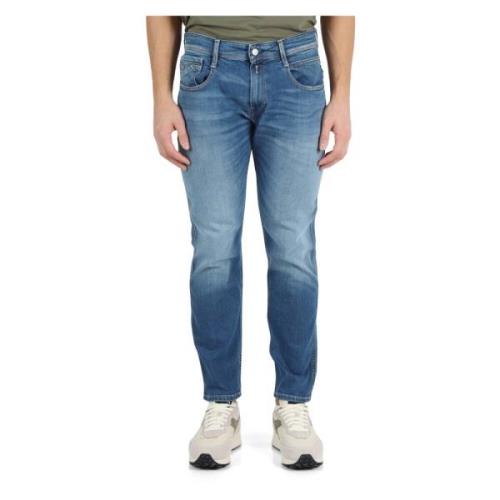 Slim Fit Bio Jeans met Vijf Zakken Replay , Blue , Heren