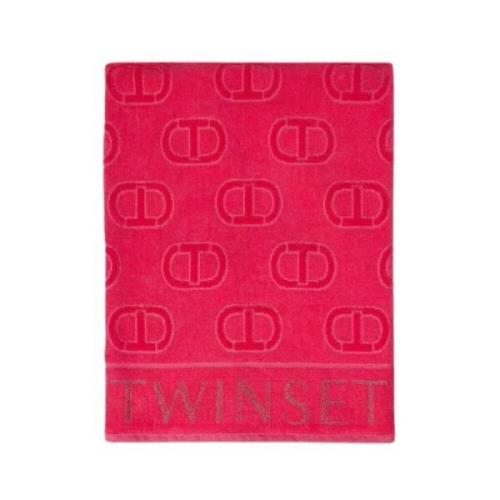 Jacquard Katoenen Terry Strandhanddoek met Oval T Logo Twinset , Pink ...